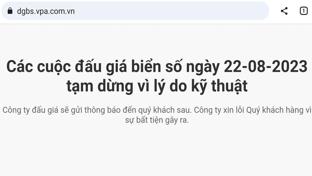 Tạm dừng, phiên đấu giá, biển số, xe ô tô, đầu tiên