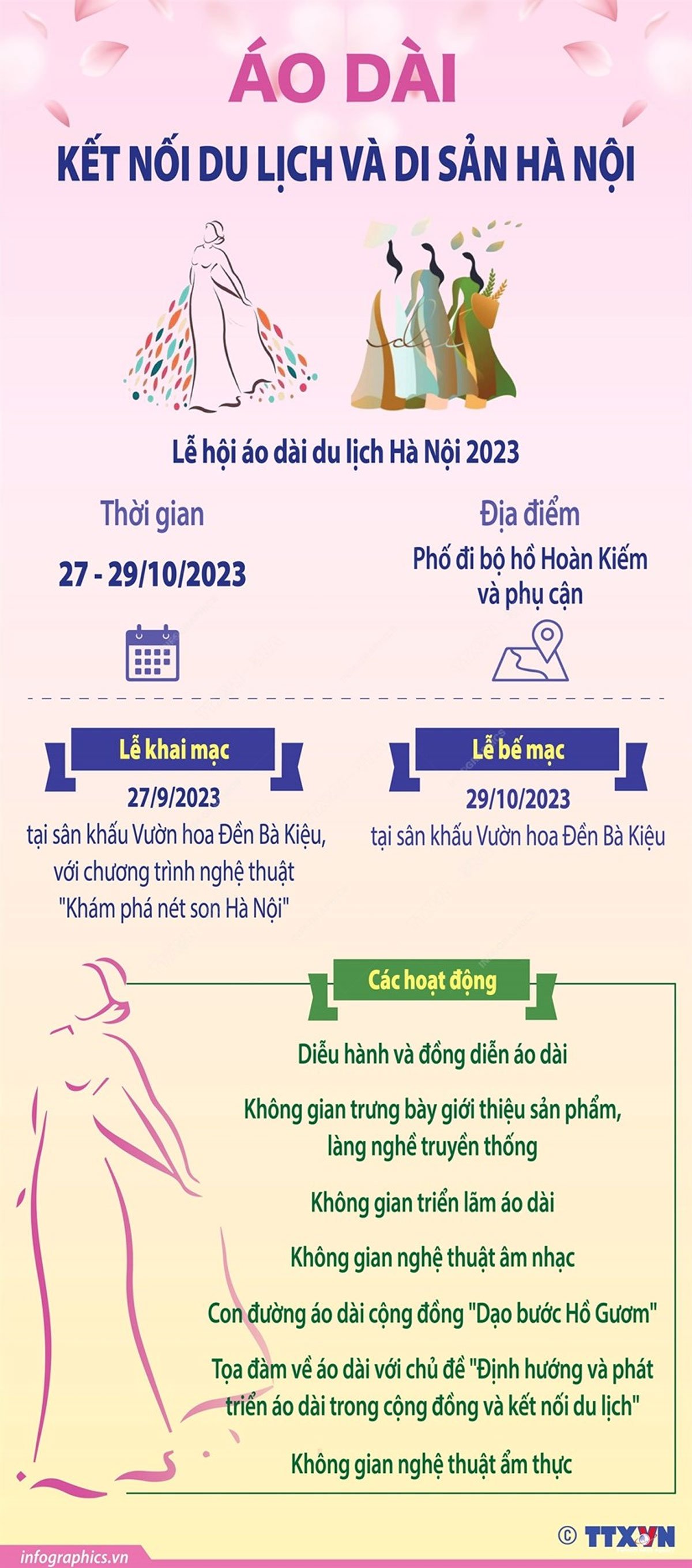 Áo dài, kết nối du lịch, di sản Hà Nội, Lễ hội Áo dài Du lịch Hà Nội, Vườn hoa Đền Bà Kiệu, phố đi bộ Hồ Hoàn Kiếm, Khám phá nét son Hà Nội