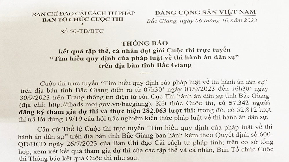 tin tức bắc giang, thi hành án, dân sự, cưỡng chế, tham nhũng, công an, cuộc thi