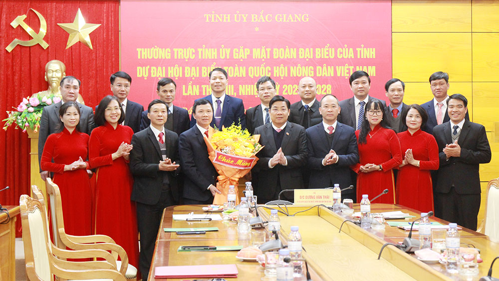 bắc giang, gặp mặt đoàn đại biểu của tỉnh, hội nông dân tỉnh, đại hội đại biểu toàn quốc hội nông dân việt nam, bí thư tỉnh uỷ gặp mặt