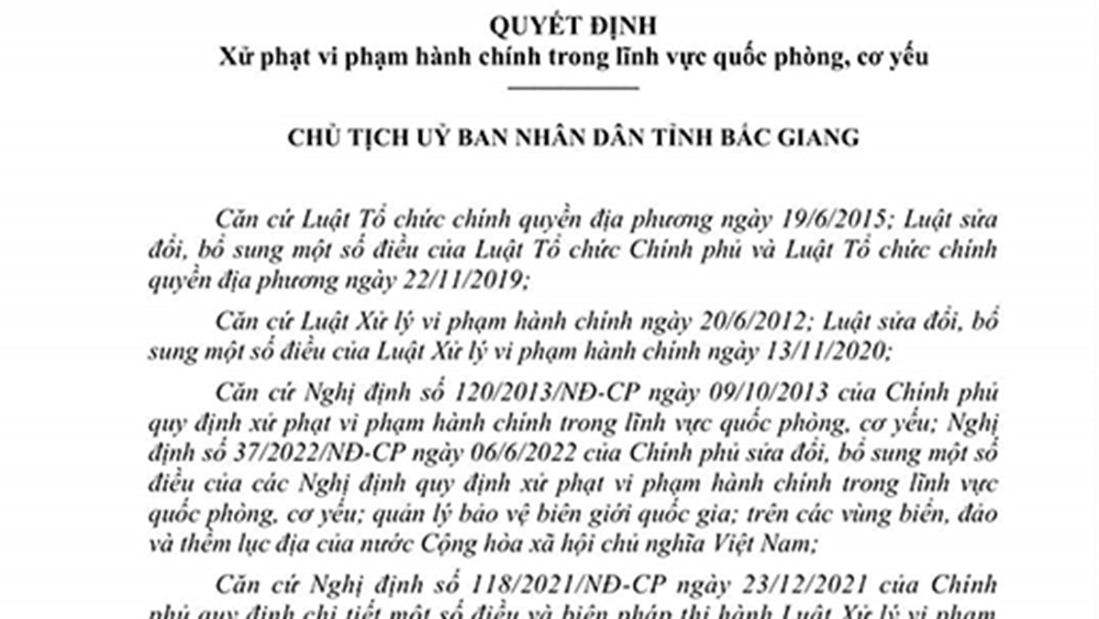 bắc giang, tân yên, bộ chqs, ban chqs, xử phạt vi phạm hành chính, lĩnh vực quốc phòng, cơ yếu