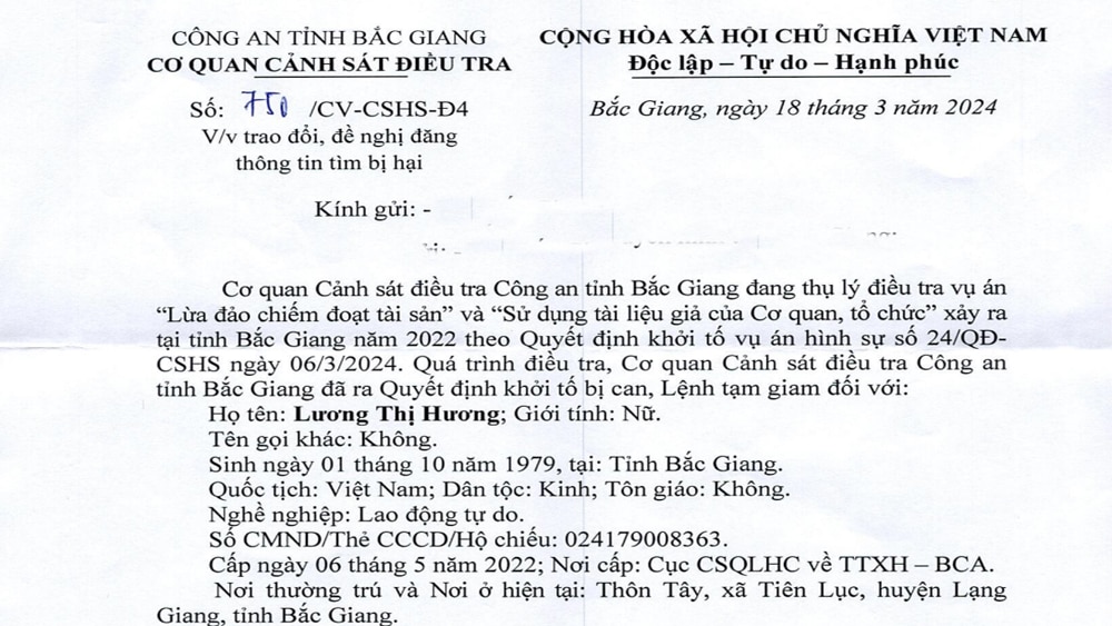 tin tức bắc giang, tìm bị hại, lừa đảo, chiếm đoạt tài sản, bắc giang, công an