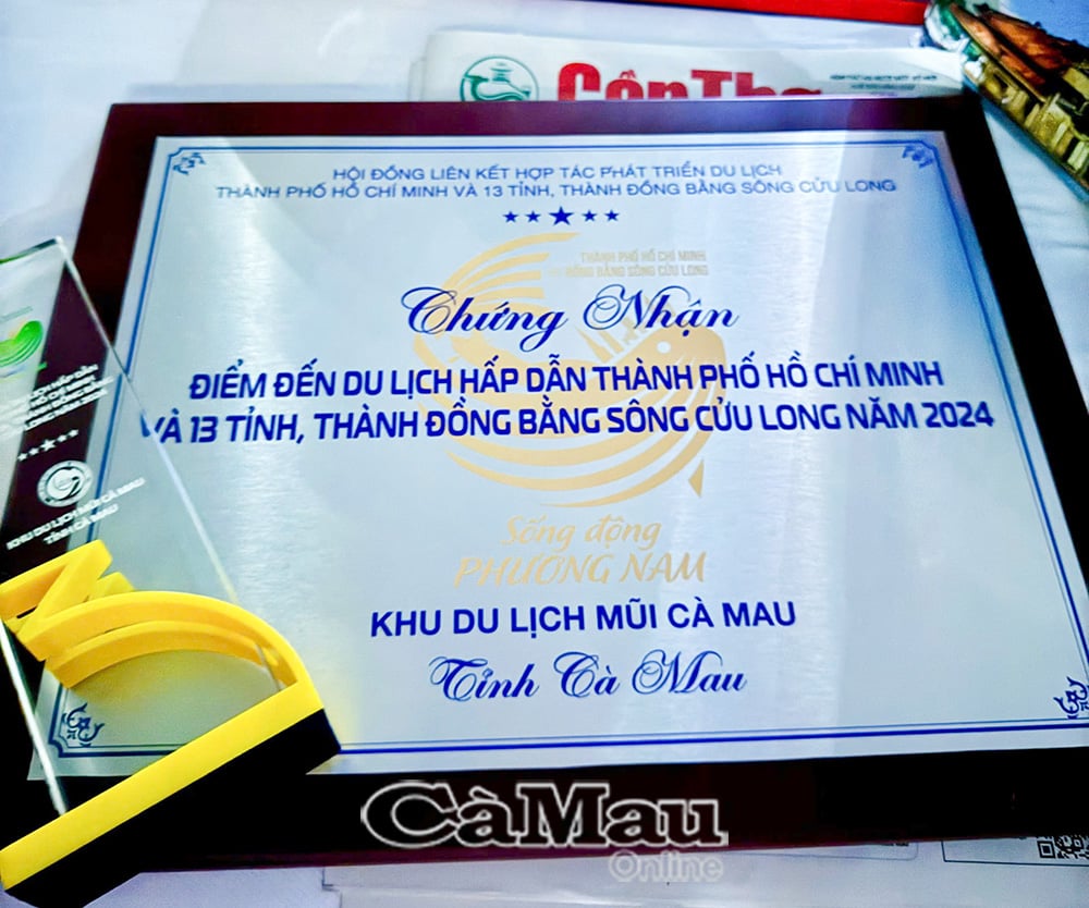 Khu du lịch Mũi Cà Mau được trao chứng nhận Điểm đến du lịch hấp dẫn Thành phố Hồ Chí Minh và 13, tỉnh, thành Đồng bằng sông Cửu Long năm 2024.