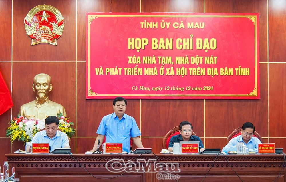 Bí thư Tỉnh uỷ Nguyễn Tiến Hải phát biểu chỉ đạo tại cuộc họp.