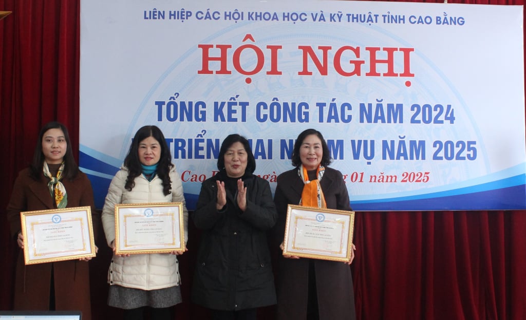 Lãnh đạo Liên hiệp các Hội Khoa học và Kỹ thuật tỉnh tặng giấy khen các tập thể có thành tích xuất sắc trong công tác Hội năm 2024