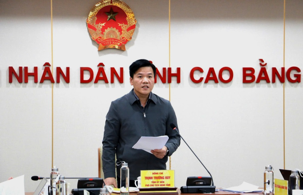 Phó Chủ tịch UBND tỉnh Trịnh Trường Huy phát biểu tại hội nghị.