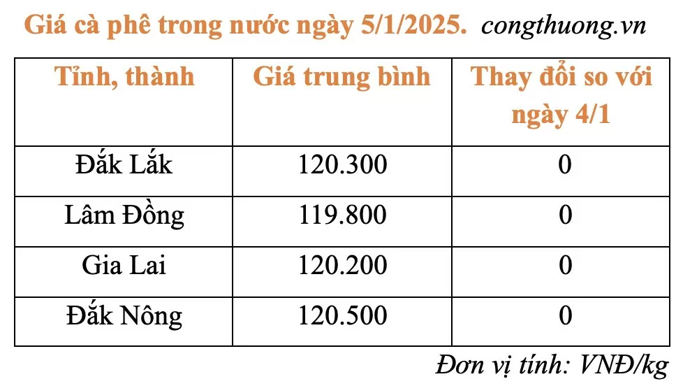 Giá cà phê hôm nay 5/1/2025: Giá cà