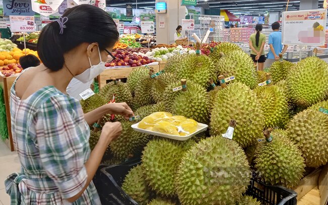 Nếu không được thu hoạch đúng ngày tuổi, chất lượng sầu riêng sẽ không đảm bảo. Khách hàng lựa mua sầu riêng trong siêu thị ở TP.HCM. Ảnh: Trần Khánh