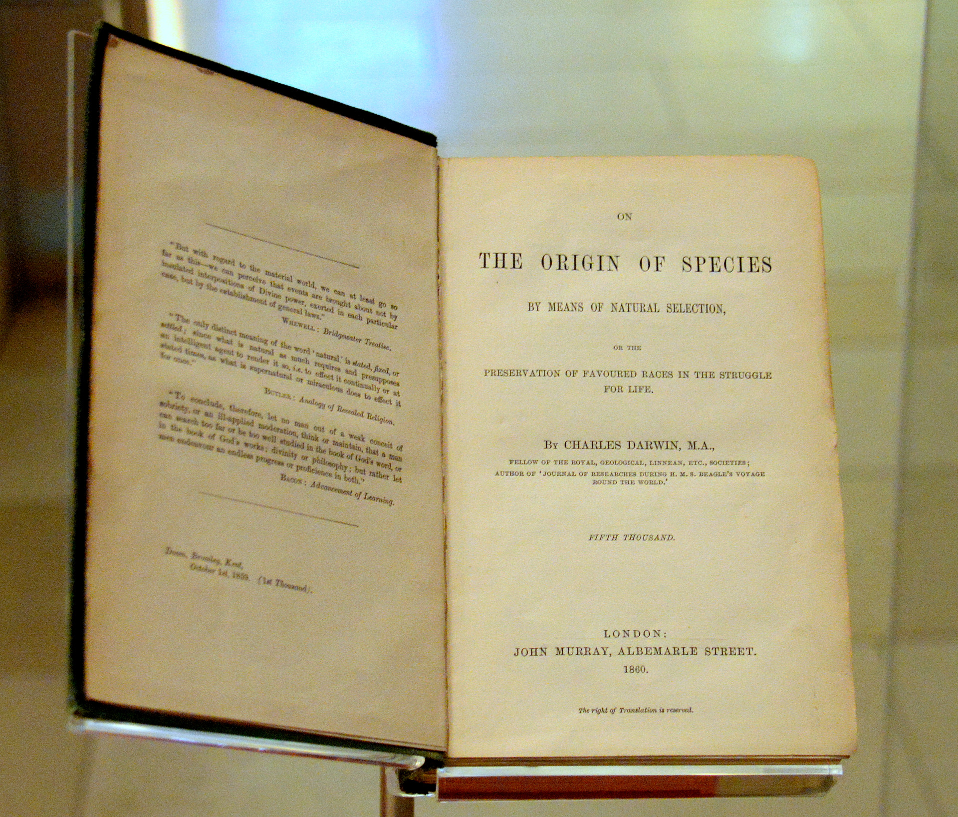 File:On the origin of species by means of natural selection OR the preservation of favoured races in the struggle for life, 2nd edition. By Chalres Darwin, John Murray, London, 1860. National Museum