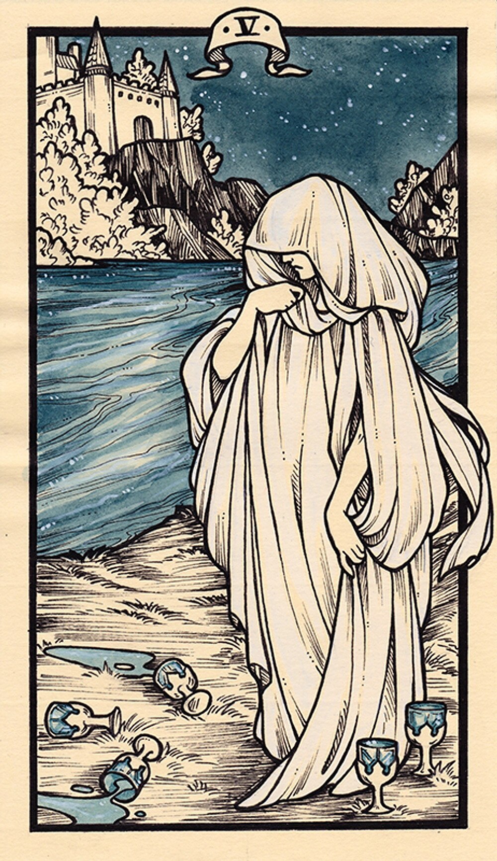 Comparative Tarot — Five of Cups. Art by Fyodor Pavlov, from the...