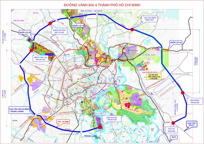 Overall map of the route of Ho Chi Minh City Ring Road 4.