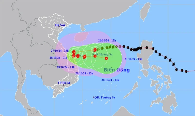 Vị trí và hướng di chuyển của bão số 6. (Nguồn: nchmf.gov.vn)