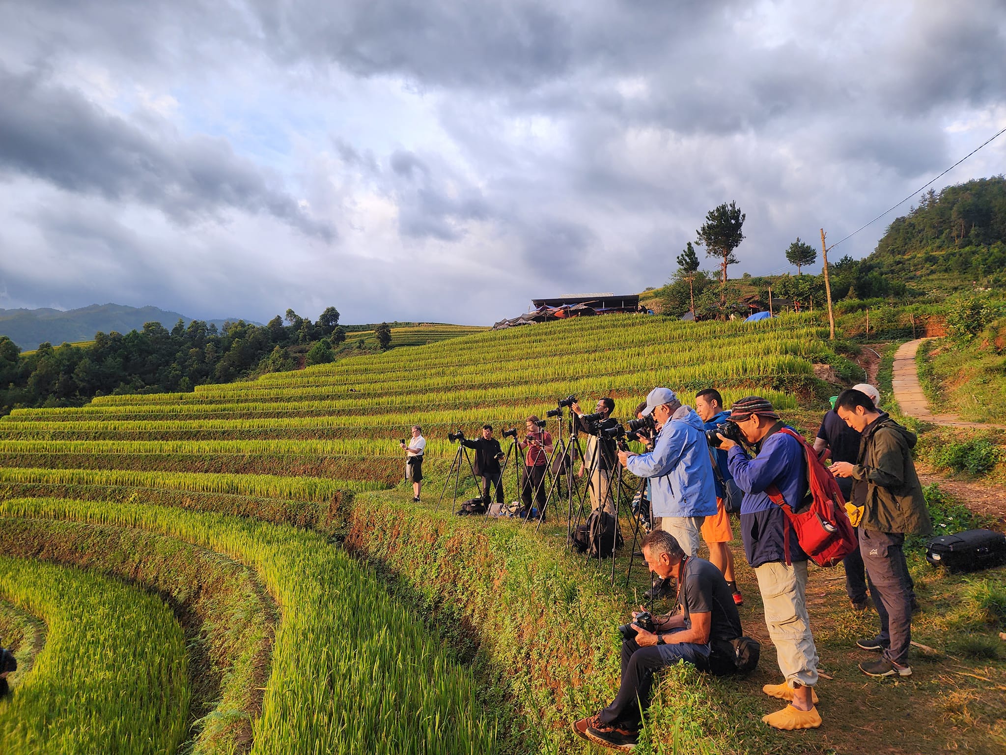 Theo Giàng Hạnh Phúc, một hướng dẫn viên địa phương ở Mồ Dề, huyện Mù Cang Chải, từ 15.9 bắt đầu có du khách trở lại tham quan, chụp ảnh ở các địa điểm check-in nổi tiếng của huyện. Sáng 16.9 tại đồi Móng Ngựa, du khách chủ yếu là những nhiếp ảnh gia trong nước và quốc tế đến săn ảnh mùa vàng. Ảnh: Giàng Hạnh Phúc