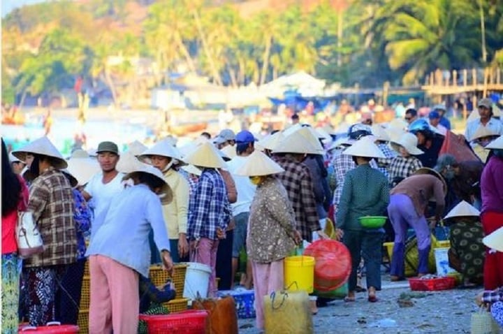 Chợ hải sản lúc mờ sáng ở Mũi Né.