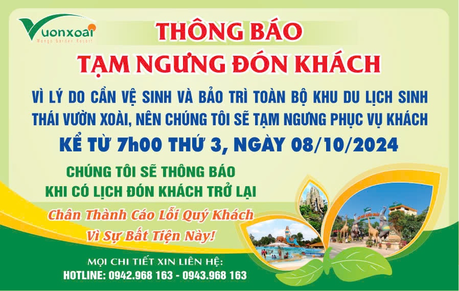 Khu du lịch Vườn Xoài tạm ngưng đón khách từ ngày 8-10. Ảnh: B.Nguyên