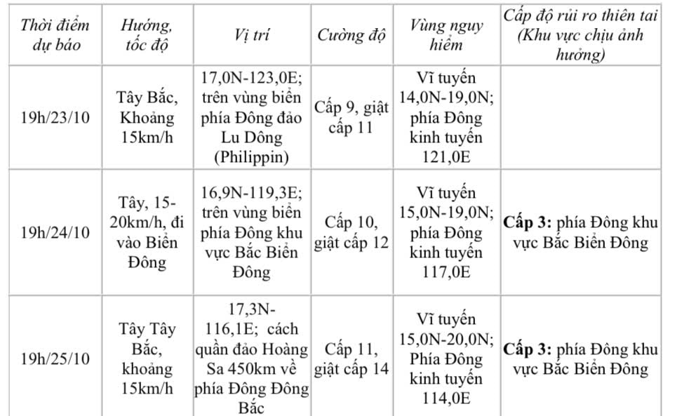 Dự báo diễn biến bão