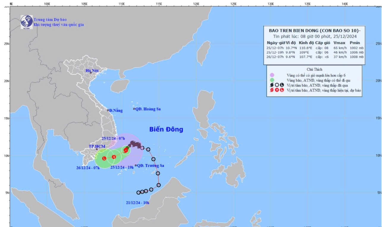 Bản đồ dự báo quỹ đạo và cường độ bão số 10.