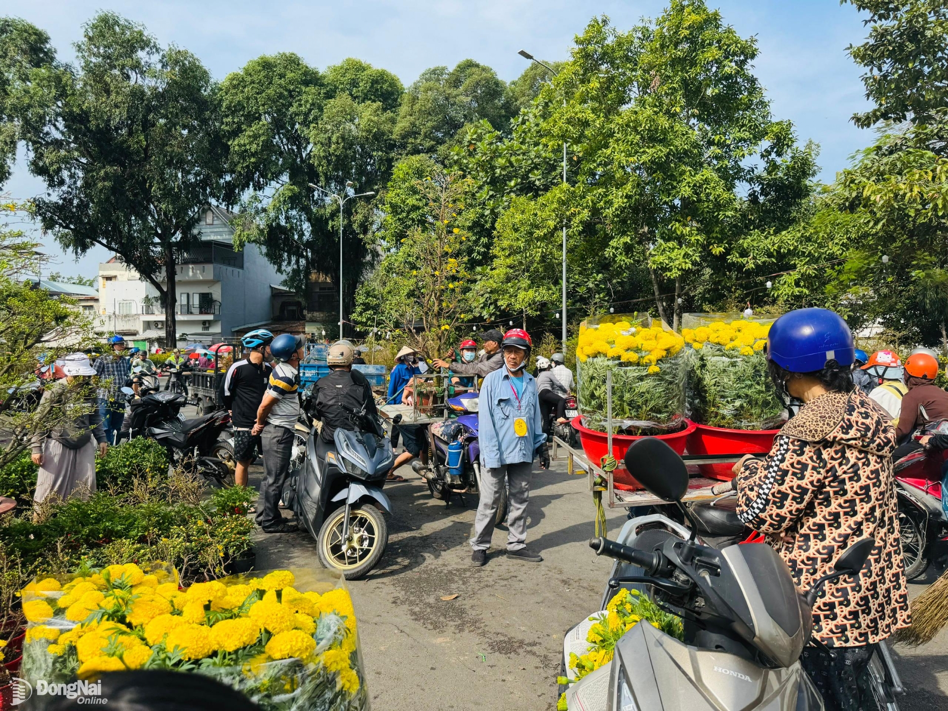 Hội chợ hoa Xuân tấp nập người mua, kẻ bán. Ảnh: Hạnh Dung