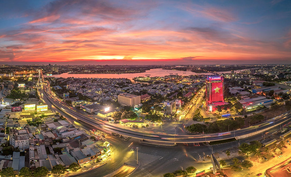 Hoàng hôn trên thành phố Biên Hòa.  Ảnh: Đinh Hữu Cường