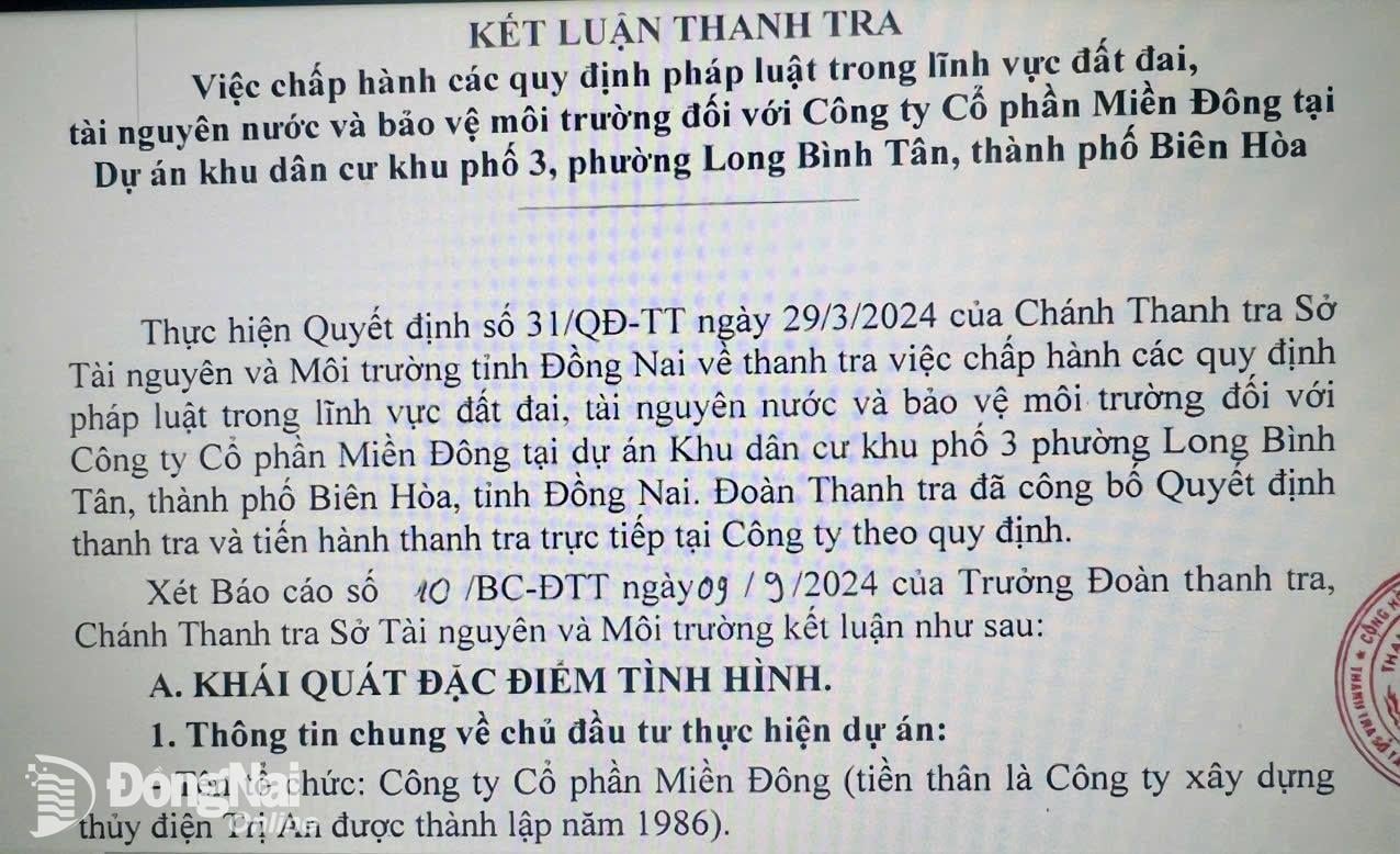 Báo cáo của Thanh tra Sở Tài nguyên và môi trường.