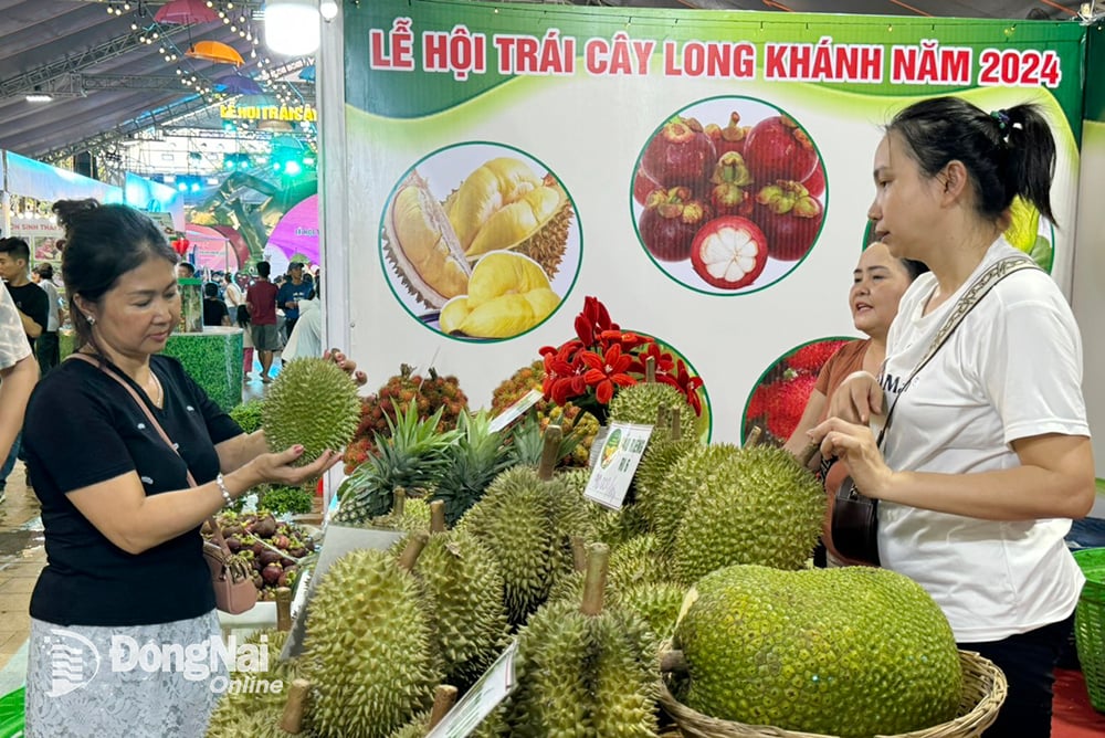 Đặc sản sầu riêng thu hút sự quan tâm của người tiêu dùng tại Lễ hội Trái cây Long Khánh năm 2024. Ảnh: B.Nguyên