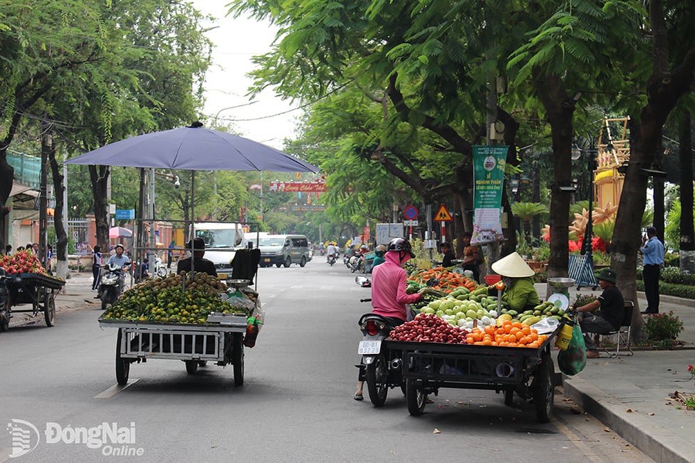 Xe hàng rong di chuyển bát nháo trên đường Nguyễn Văn Trị ngày 11-2. Ảnh: Khắc Thiết