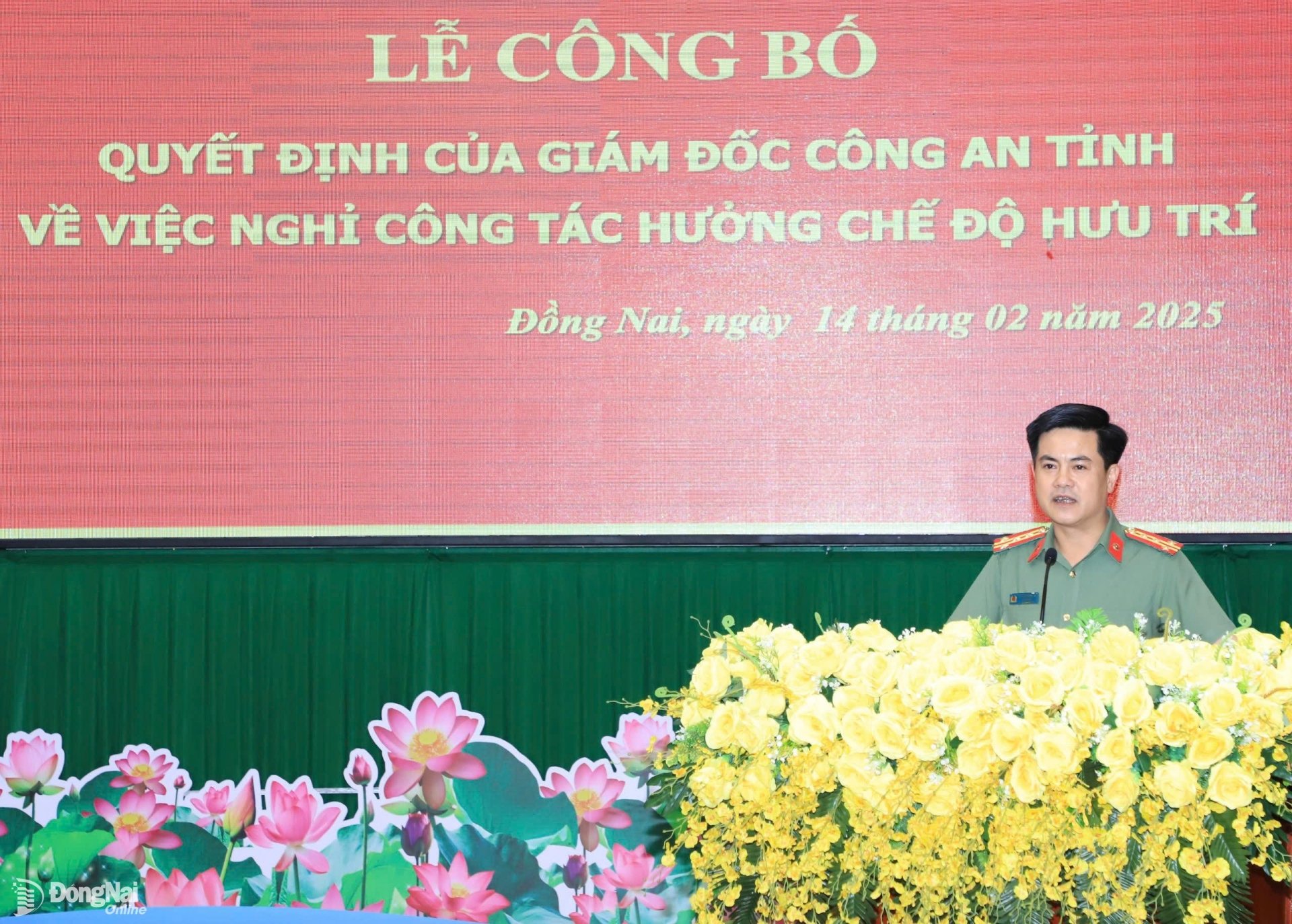 Đại tá Nguyễn Đức Hải, Giám đốc Công an tỉnh phát biểu tại buổi lễ