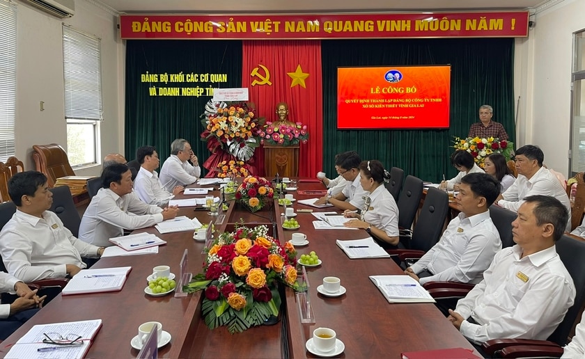 Quang cảnh hội nghị công bố quyết định thành lập Đảng bộ Công ty TNHH Xổ số kiến thiết Gia Lai. Ảnh: P.D