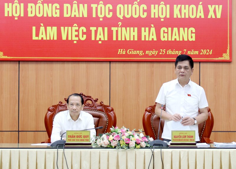 Phó Chủ tịch Hội đồng Dân tộc Nguyễn Lâm Thành kết luận buổi làm việc.