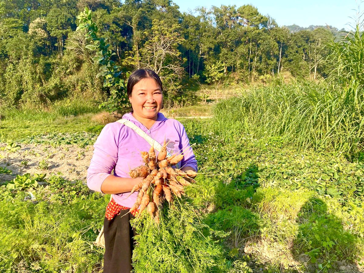 Niềm vui của người nông dân khi rau đậu vụ Đông năm nay được mùa.