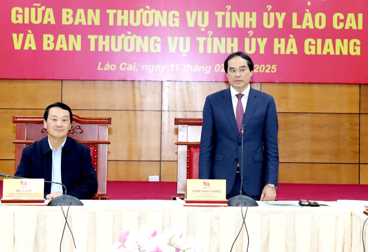 Bí thư Tỉnh ủy Lào Cai Trịnh Xuân Trường phát biểu tại buổi làm việc