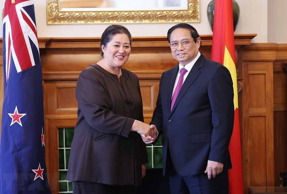 Thủ tướng Phạm Minh Chính hội kiến Toàn quyền New Zealand Dame Cindy Kiro. (Ảnh: Dương Giang/TTXVN)