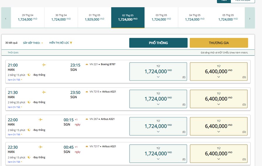 Giá vé Tp HCM-Hà Nội ngày 2-5-2024.png