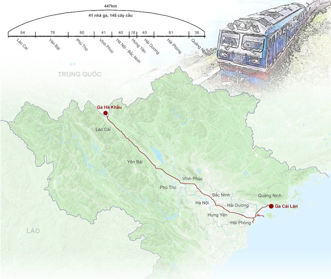 Quy hoạch tuyến đường sắt Lào Cai - Hà Nội - Hải Phòng - Quảng Ninh. Đồ họa: Hoàng Khánh