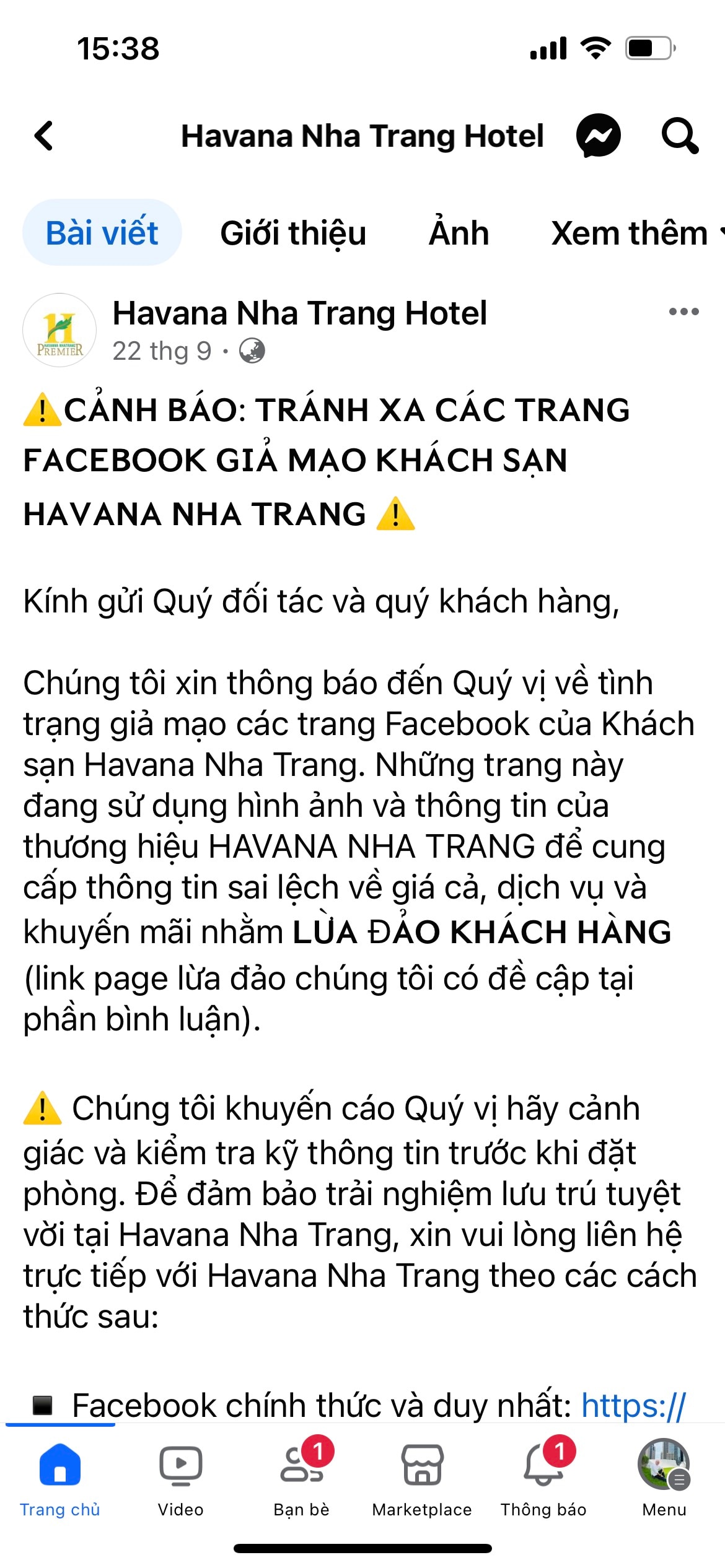 Khách sạn Havana Nha Trang cảnh báo cho khách hàng về tình trạng kẻ xấu mạo danh để lừa đảo