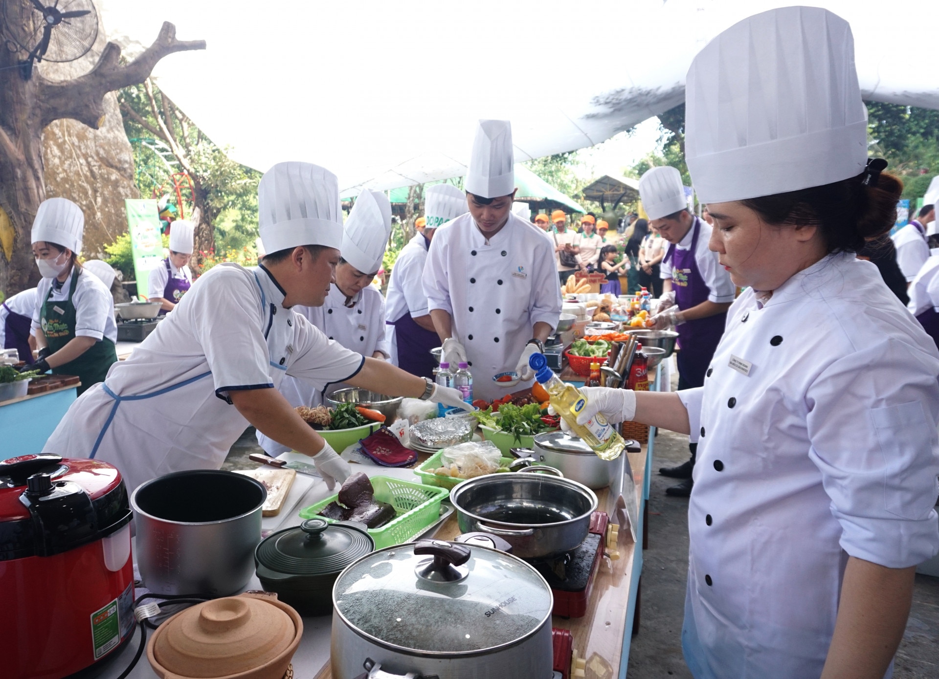 Một đội thi chế biến các món ăn từ thịt đà điểu Khatoco