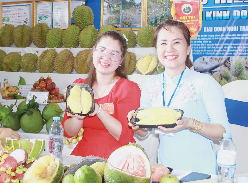 Giới thiệu các loại trái cây của huyện Đạ Huoai. Ảnh: Đ.T