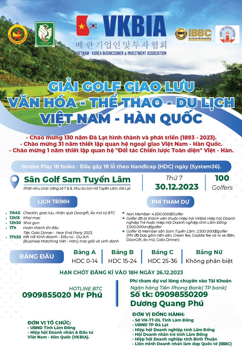 Giải Golf sẽ thu hút 100 golf thủ