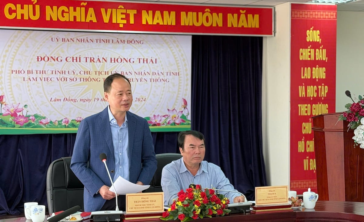 Đồng chí Trần Hồng Thái - Phó Bí thư Tỉnh ủy, Chủ tịch UBND phát biểu chỉ đạo tại buổi làm việc