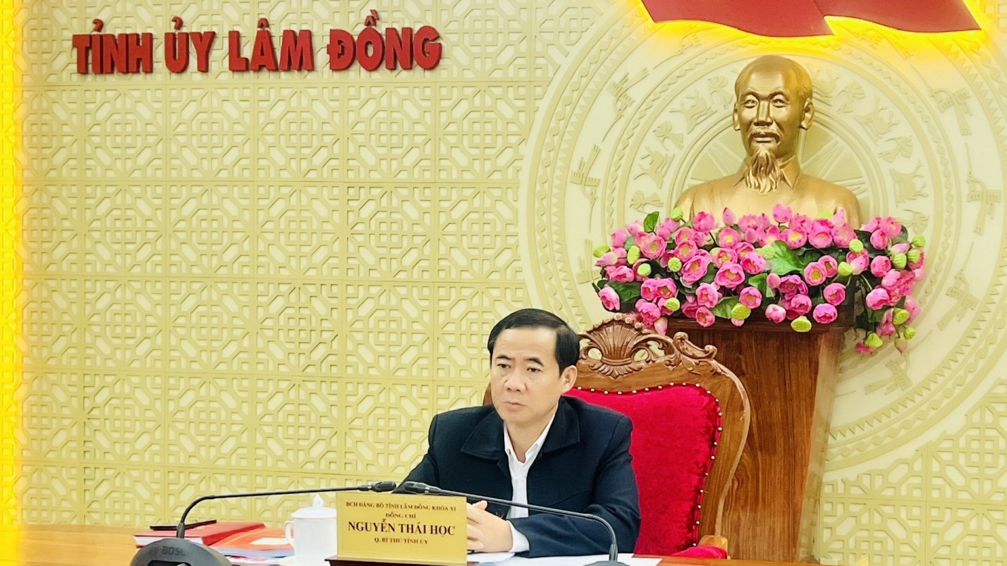 Quyền Bí thư Tỉnh uỷ Nguyễn Thái Học - Trưởng Ban Chỉ đạo phòng chống tham nhũng, tiêu cực tỉnh chủ trì tại điểm cầu Lâm Đồng