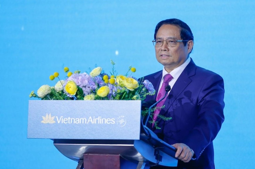 Thủ tướng Phạm Minh Chính đánh giá sự kiện này ghi dấu mốc mới cho ngành hàng không hai quốc gia, đồng thời là một minh chứng cho mối quan hệ hợp tác sâu sắc, bền chặt giữa Việt Nam và Hàn Quốc trong nhiều thập kỷ qua. Ảnh: VGP