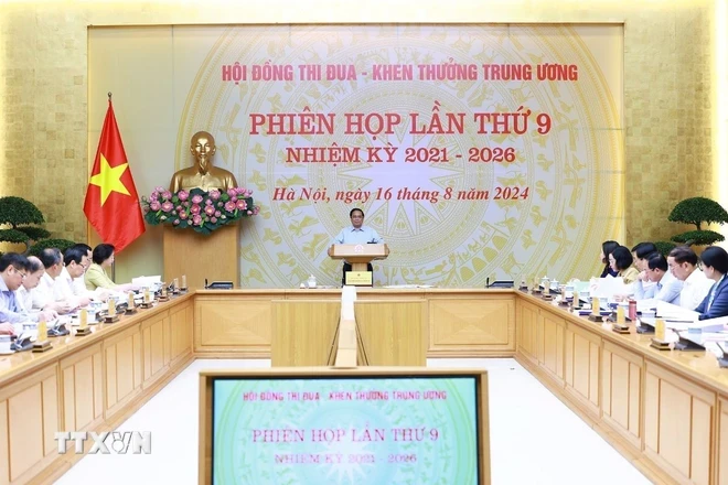 Thủ tướng Phạm Minh Chính chủ trì Phiên họp lần thứ 9 của Hội đồng Thi đua-Khen thưởng Trung ương. (Ảnh: Dương Giang/TTXVN)