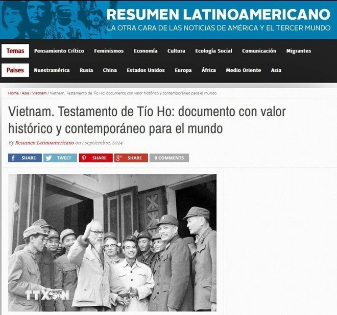 Capture d'écran de l'article sur le président Ho Chi Minh. (Photo : Dieu Huong/VNA)