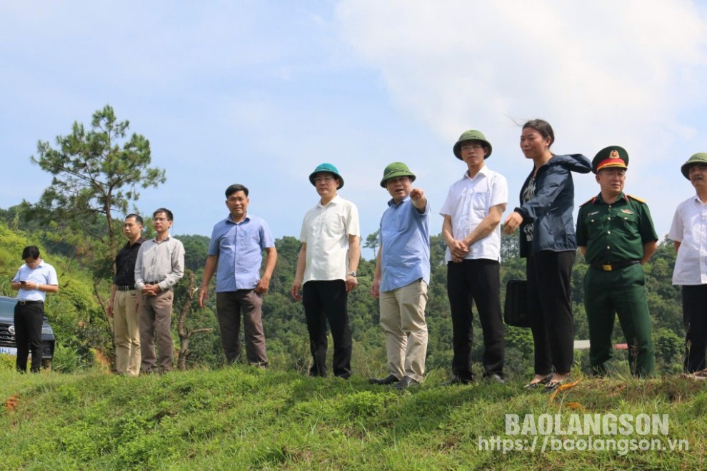 Le camarade Duong Xuan Huyen, membre du Comité permanent du Parti provincial, vice-président permanent du Comité populaire provincial, et la délégation de travail ont inspecté les travaux de prévention des tempêtes dans la commune de Hoa Cu, district de Cao Loc, le matin du 6 septembre.