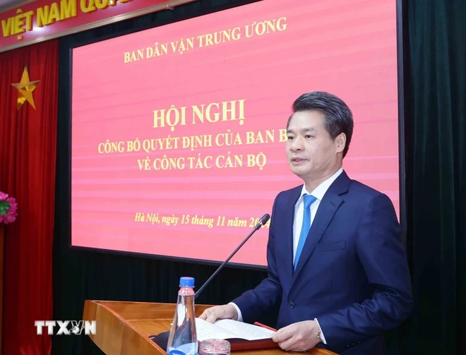 Ông Nguyễn Quang Đức, Phó Trưởng Ban Dân vận Trung ương, phát biểu nhận nhiệm vụ. (Ảnh: Phương Hoa/TTXVN)