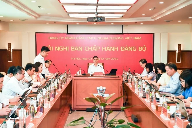 Đảng ủy Vietcombank tổ chức Hội nghị Ban chấp hành Đảng bộ. (Ảnh: Vietnam+)