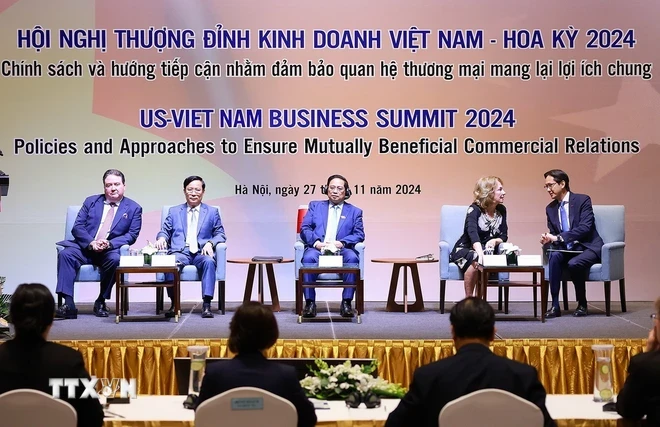 Thủ tướng Phạm Minh Chính dự Hội nghị Thượng đỉnh Kinh doanh Việt Nam-Hoa Kỳ năm 2024. (Ảnh: Dương Giang/TTXVN)