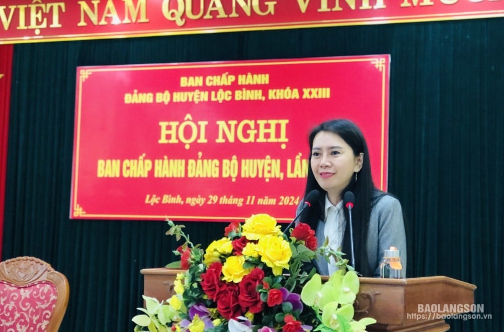 Đồng chí Đoàn Thu Hà, Ủy viên Ban Thường vụ Tỉnh ủy, Bí thư Huyện ủy kết luận hội nghị