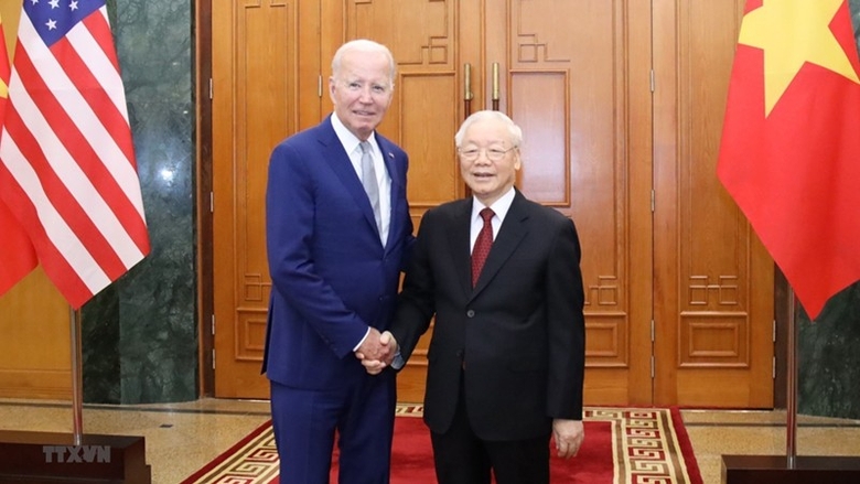 Tổng Bí thư Nguyễn Phú Trọng và Tổng thống Hoa Kỳ Joe Biden trước khi tiến hành hội đàm, chiều 10/9/2023. ảnh 1