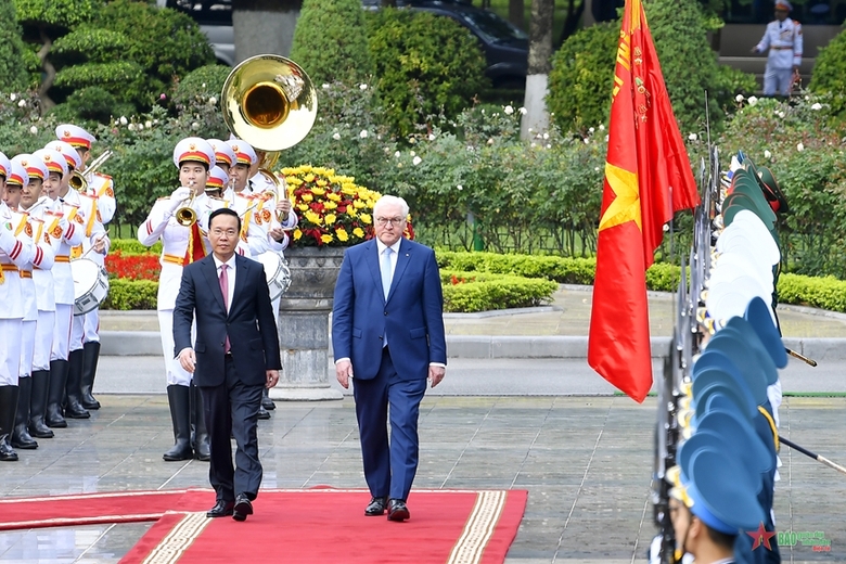 Chủ tịch nước Võ Văn Thưởng chủ trì lễ đón Tổng thống Đức và phu nhân thăm cấp Nhà nước đến Việt Nam ảnh 5